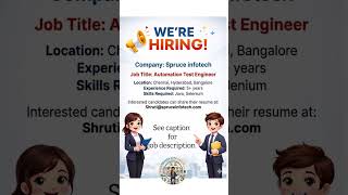 Hiring for Automation Test Engineer location Chennai, Hydrabad & Bangalore #hiring #youtubeshoorts