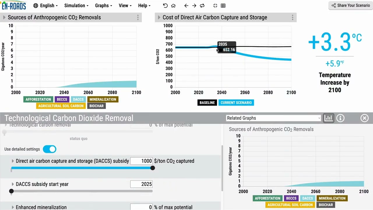 Direct air carbon capture and storage (DACCS) in En ROADS