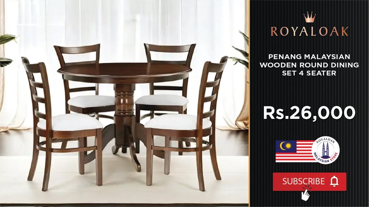 Royaloak | Penang Malaysian Wooden Round Dining Set 4 Seater