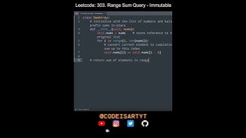 Leetcode 303. Range Sum Query - Immutable in Python | Python Leetcode | Python Coding Tutorial