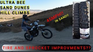 Ultra Bee sand dune hill climbs with sprocket and tire upgrade comparisons !!YOU WILL BE SURPRISED!!