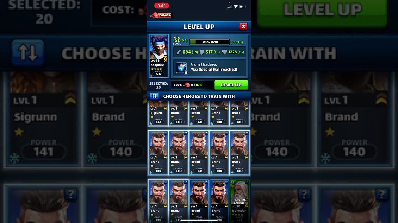 Empire and Puzzles - Save Food While Leveling Heroes - order matters