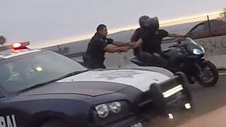 Police vs motorcycle biker gets busted by angry cop an arrested after
getting caught running from the cops on camera! watch as officer
catches ...