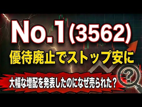 No.1（3562）大幅な増配を発表もまさかの優待廃止でストップ安に！もう株価は戻らないのか？今後の注目ポイントを解説