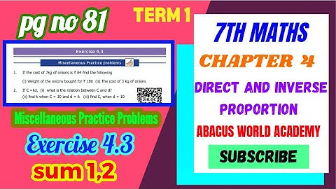 7th Maths  chapter 4 Direct and Inverse proportion Exercise 4.3 sum 1,2 #Newsamacheersyllabus
