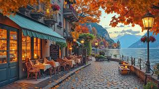 Autumn Harmony Coffee Shop ☕ Lakeside Jazz Ambience, Cozy Fireplace & Relaxing Café Music for Focus
