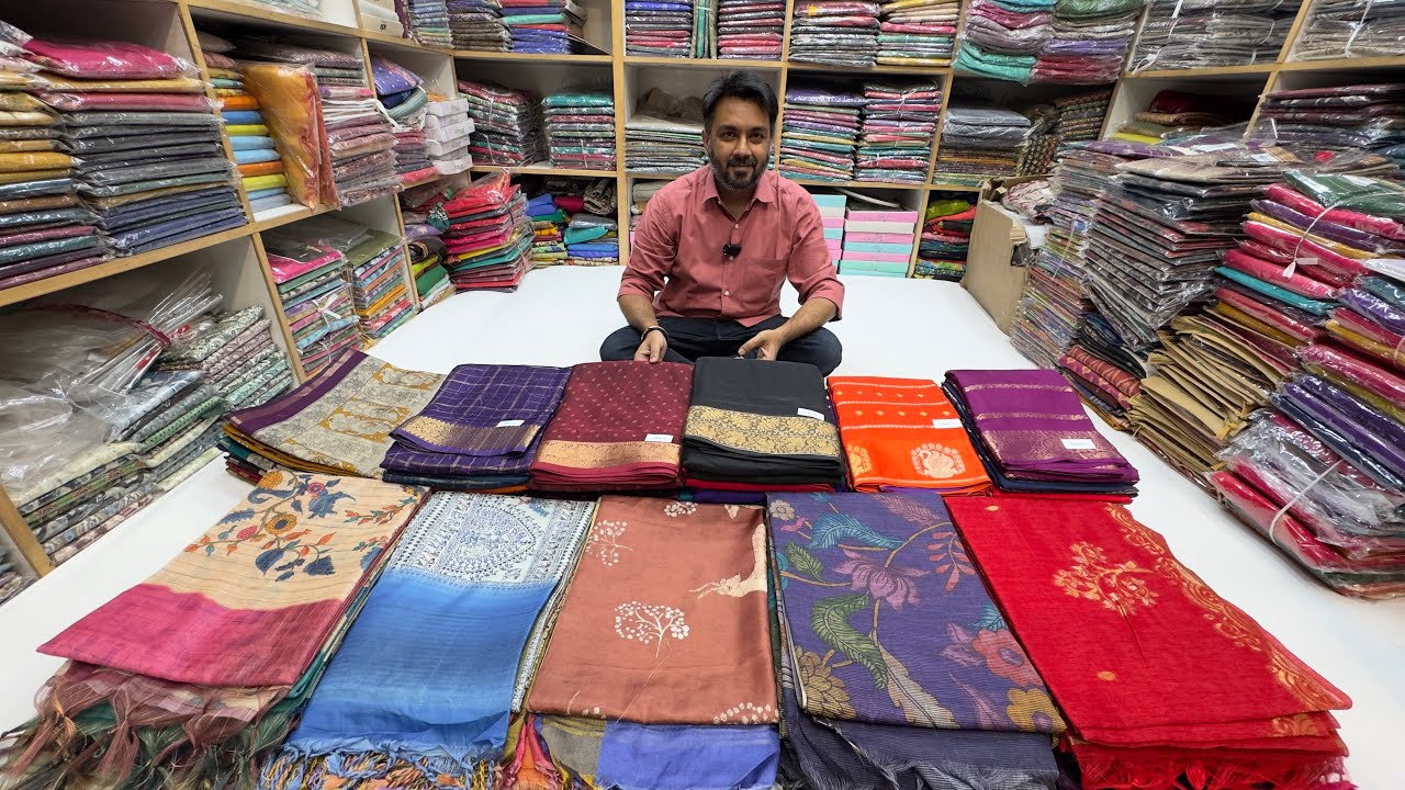 Chickpet Wholesale Maheshwari Silk | Chiffon Georgette | Viscose | Linen Saree | Courier Available 