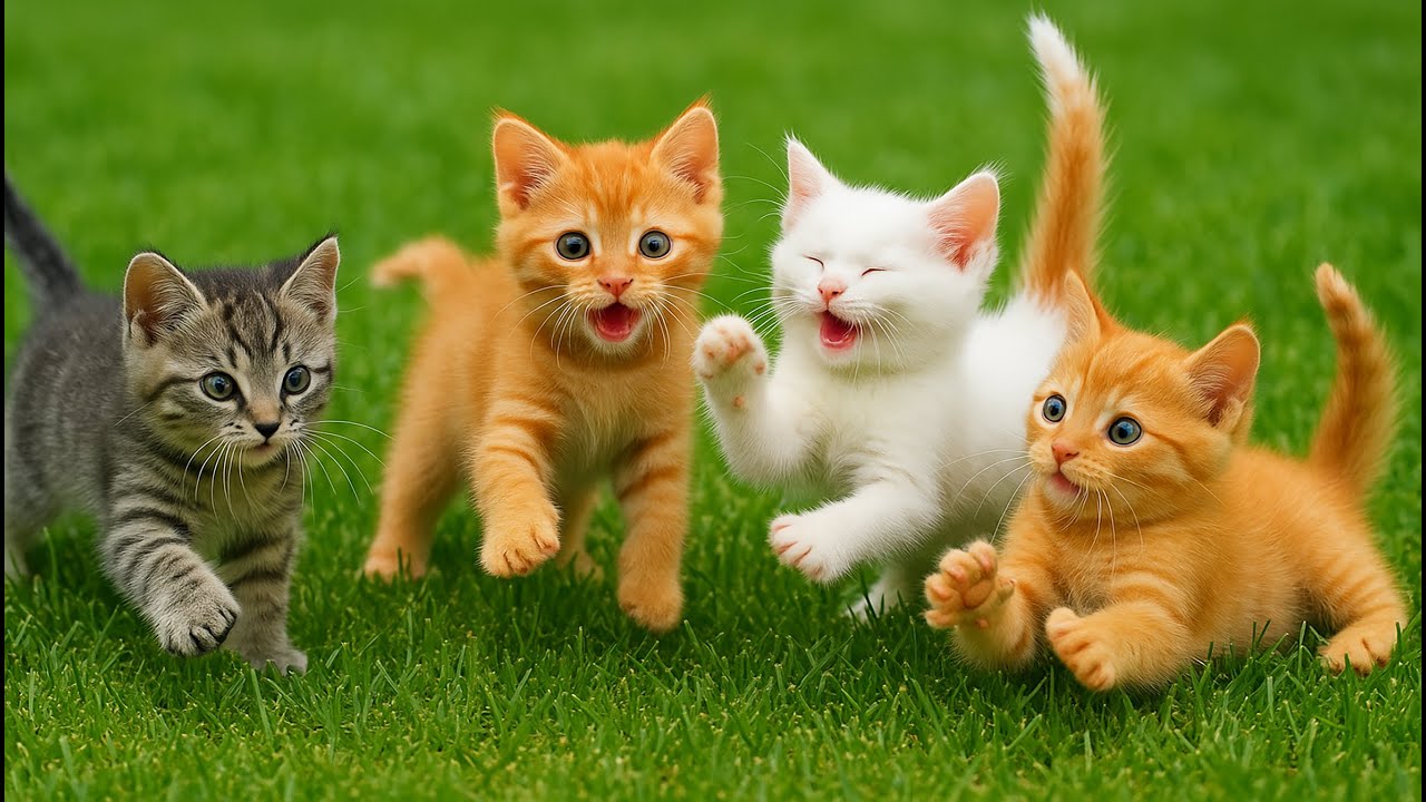 Playful Colorful Kittens Chasing Mice in the Garden 🐱🌿 – Adorable Cat Moments