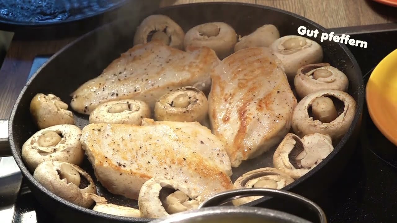 Hähnchenbrust, Champignons und Sahne in der Pfanne | Überbacken Im Ofen ...