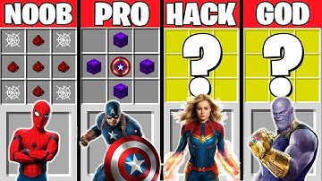Minecraft Battle: AVENGERS ENDGAME CRAFTING CHALLENGE ~ NOOB vs PRO vs HACKER vs GOD –Animation