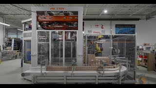 Robotic palletizer with Phoenix stretch ring wrapper, Flexlink conveyors and Fanuc M-20iA robot
