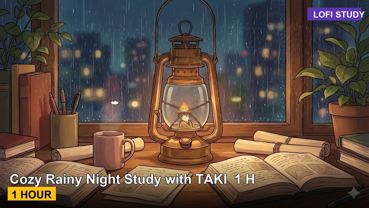 Cozy Rainy Night Study with TAKI 🌧️🔥 1 Hour Lofi Hip Hop Mix - YouTube
