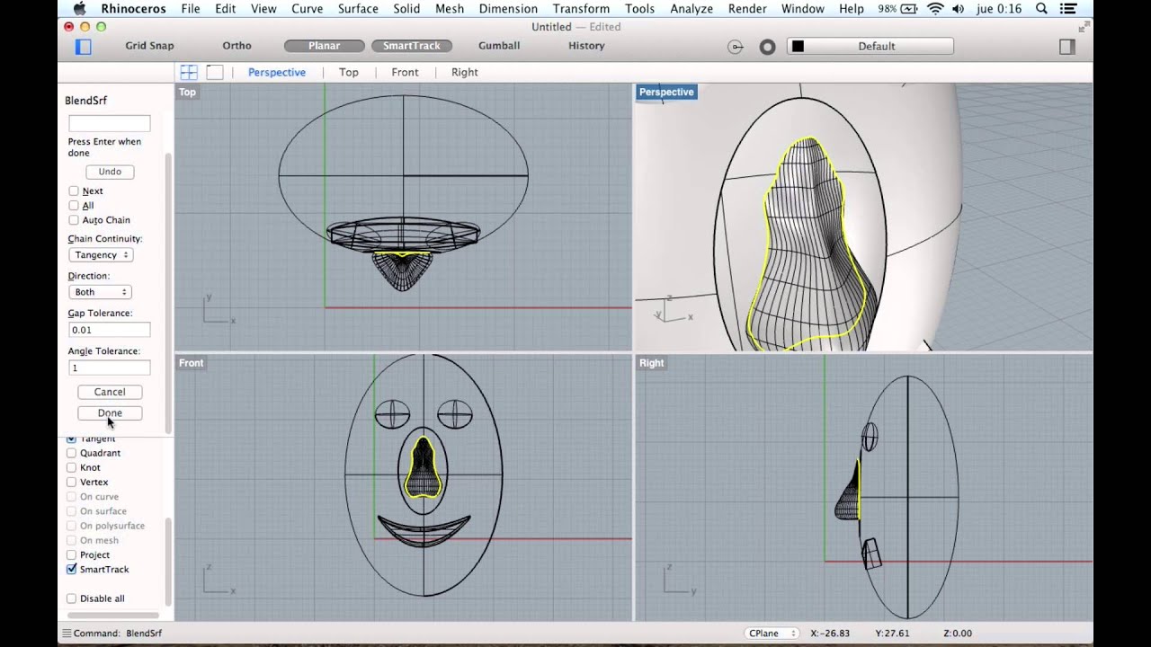 TRS3D Rhinoceros 3D Blend Surface - YouTube