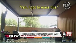 Owner's dash cam captures auto worker joy riding