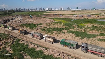 Amazing Land Filling Process with Heavy Equipment Dump Truck & Dozer Spreading Dirt