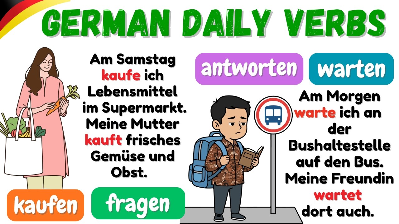 🎓 Deutsche Verben für den Alltag | Einfacher A1–A2 Paragraph 🇩🇪