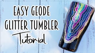 Geode Glitter Tumbler Tutorial - Make a geode epoxy tumbler using glitter, paint and resin. #geode