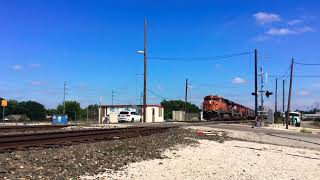 BNSF 6148 leads empty grain train with Ferromex, Rosenberg Texas 10/9/2021