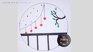 Beautiful Circle Scenery Drawing | Easy Pencil Sketch
