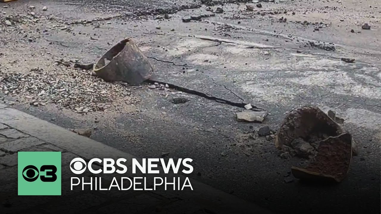 Water main break shuts down Spruce Street near HUP - YouTube