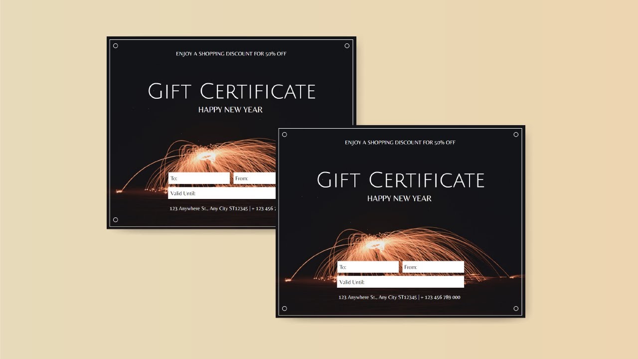 Design a Gift Certificate for 2021 New Year Promotion for Free using Visual Paradigm InfoART