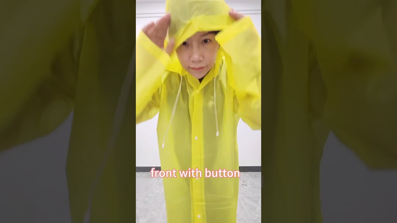 PEVA raincoat yellow EVA long rain coat with hood and button