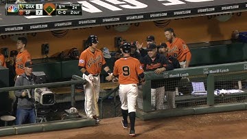 OAK@SF: Belt crosses the dish on a throwing error