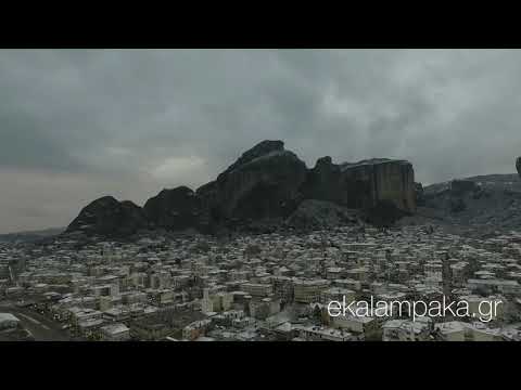 Snowing in Meteora [drone video]