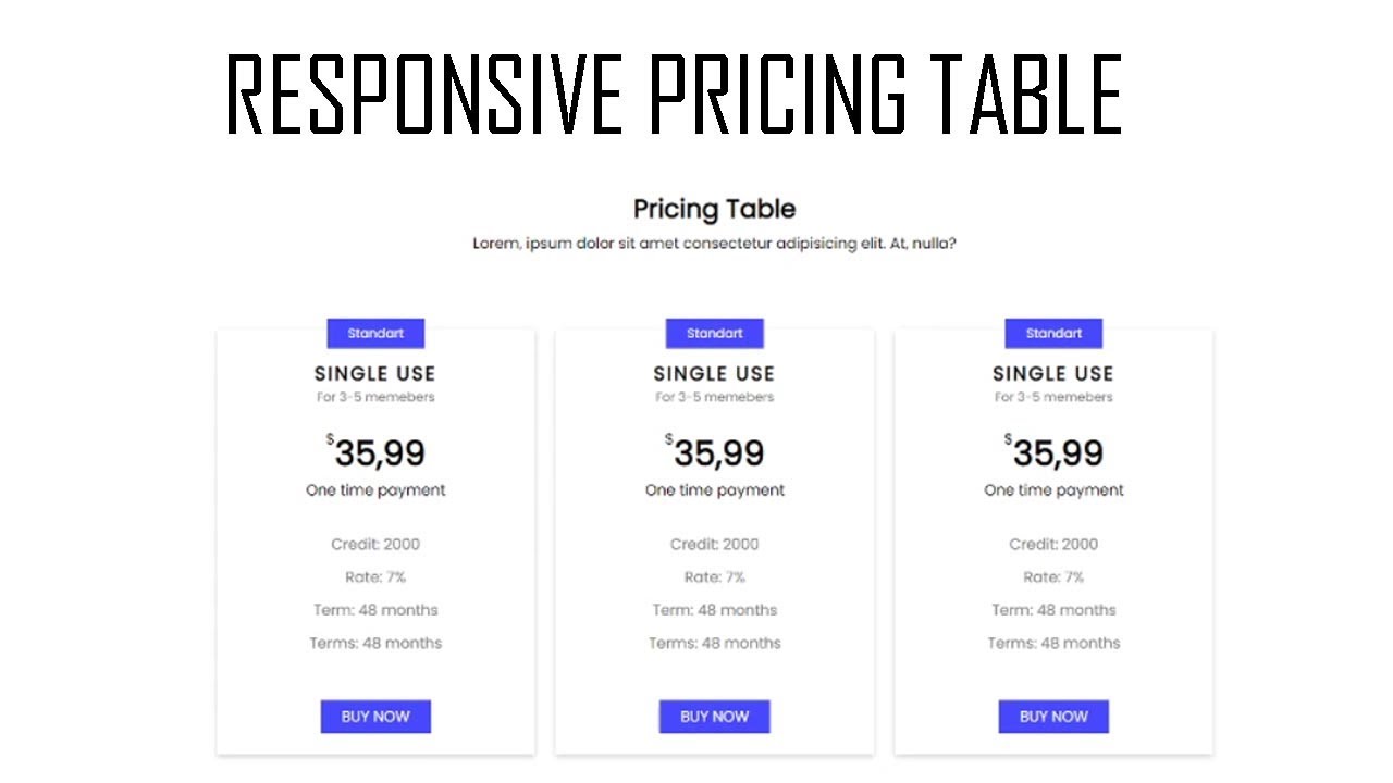 Build responsive pricing table in html css - YouTube