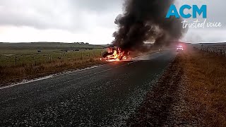 'She's about buggered', tradie's lucky escape after lightning strike burns ute