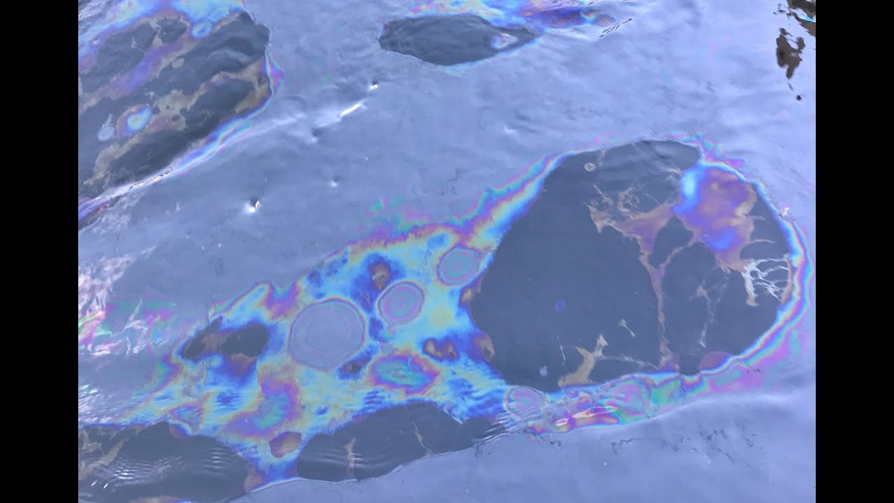 An evolving thin-film interference (oil and diesel on water)