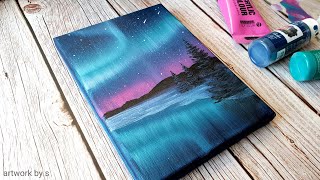 Northern Lights Acrylic Painting | Easy Acrylic Painting Tutorial for Beginners / Step by Step