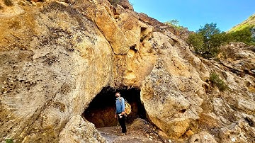 Building a Stone Shelter Under a Giant Rock | solo Cave Survival and fireplace