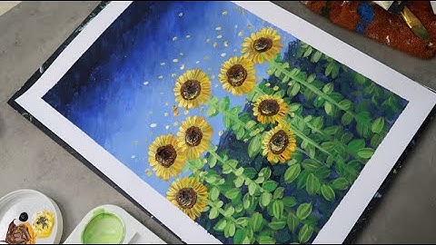 Paint with me - Vẽ hoa hướng dương| Gouache Tutorial | VanHien