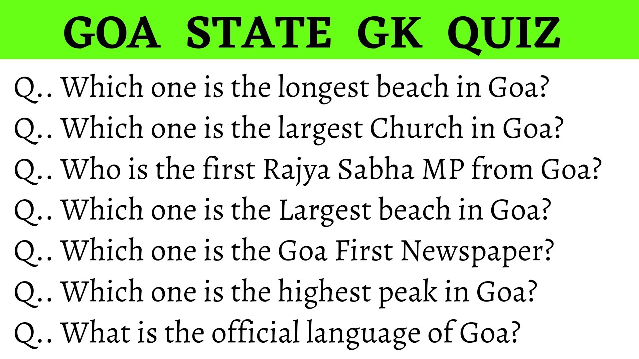 20 GK Question and Answer about Goa | Goa state quiz | Indian State quiz | Goa Exam for 202