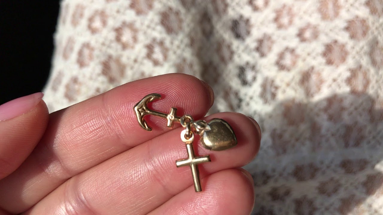 Vintage gold charm, Faith Hope Charity, cross heart anchor bracelet