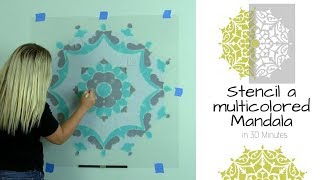 Easy Multicolored Wall Mandala Made with a Wall Stencil!