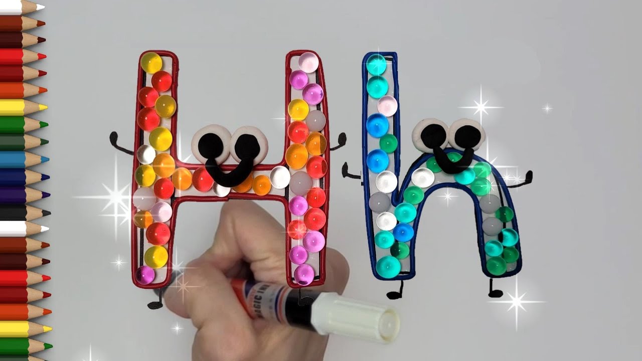 How to draw alphabet H with water beads how to write letter H cute
