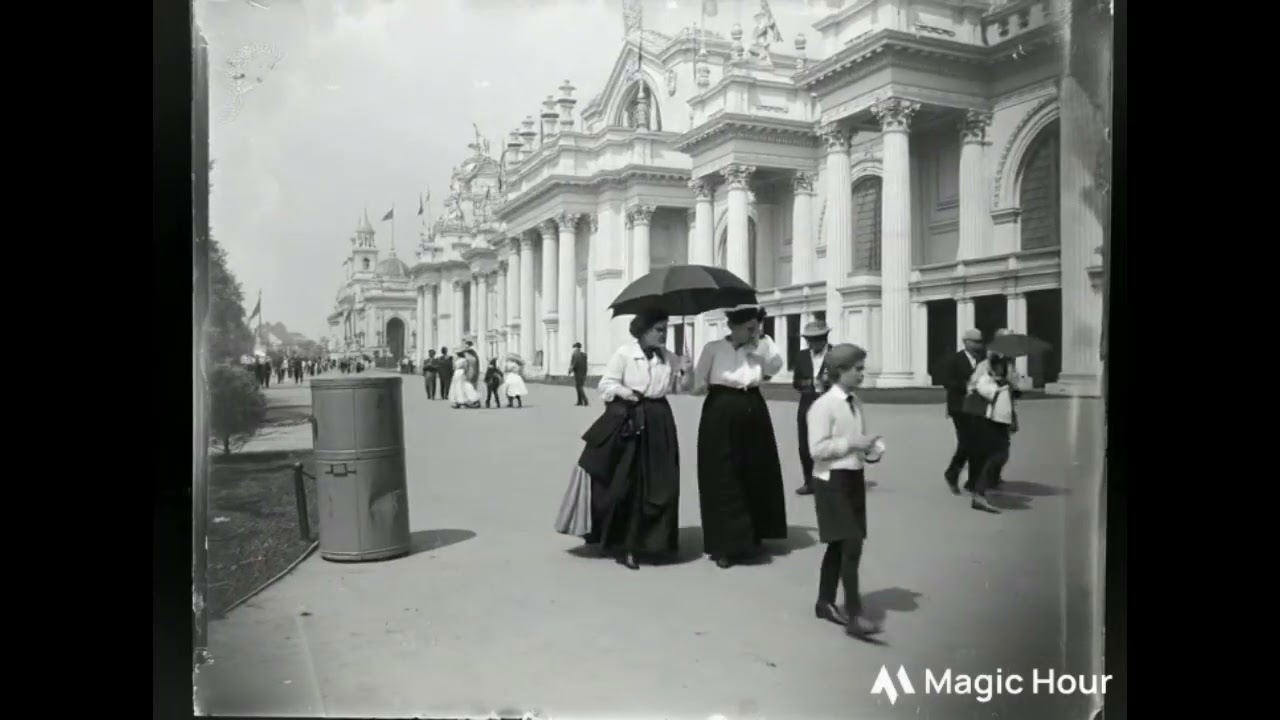 Animated still photo from 1904 Fair of a family walking about