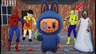 Playing as spider-man,Labubu doll and squid doll in granny house|| granny granpa horror game screenshot 4