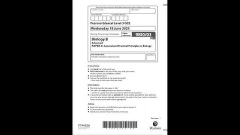 2025 Pearson Edexcel A level Biology B Paper 3 (9BI0/03: General and Practical Principles in Biology