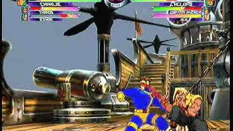 MvC2: Charlie 4x Moonsault over Mega Optic Blast to Relaunch Combo (Midscreen)