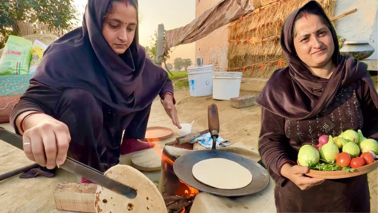 खेत से टिण्डे तोड़कर बनाई टिण्डे की सब्जी । अमरूद की चटनी । चूल्हे की रोटी । village life 