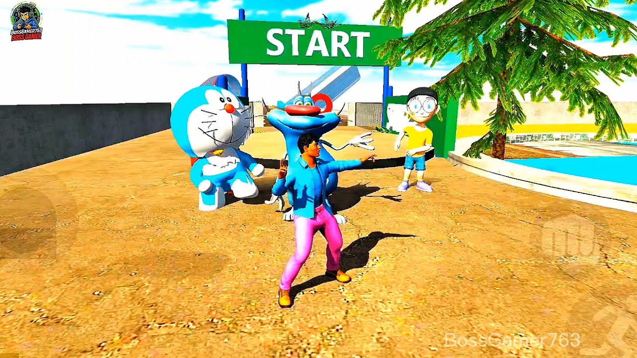 Franklin Oggy Doraemon Nobita Dance 😍 | Mega Ramp Challenge 🏍️ Indian Bike Driving 3D | BossGamer763