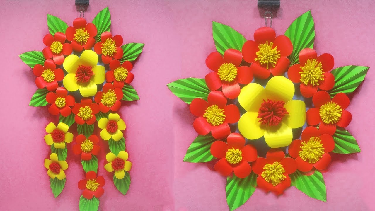 Paper Flower Wall Hanging - Wall Decoration ideas - YouTube