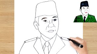 Cara Menggambar SOEKARNO yang Mudah - Menggambar Pahlawan