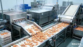 Cooked shrimp processing line, shrimp cooking line, automatic shrimp processing line