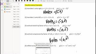 09-22 Alg 2 Quadratic Function Transformations