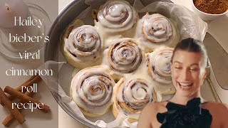Making Hailey Bieber’s viral CINNAMON ROLLS recipe | وصفة هايلي بيبر للسينامون رول