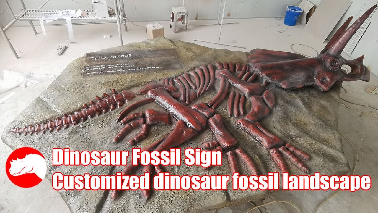 Custom Dinosaur Fossil Sign, Triceratops Skeleton Landscape
